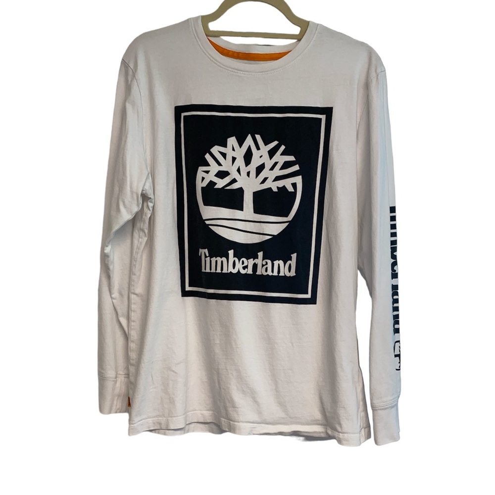 Timberland T-shirt long sleeve rounded neckline timberland down sleeve Sz Med